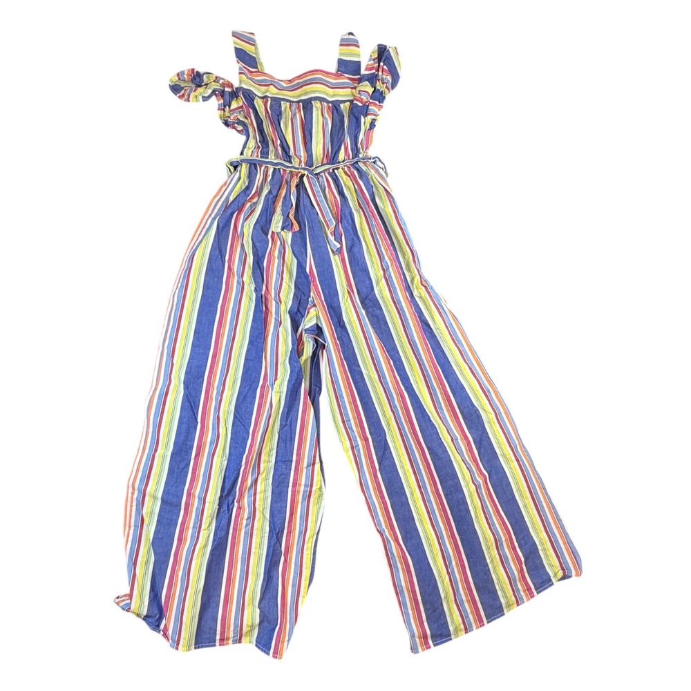 Bonnie Jean Girls Multi Color Striped Wide Leg Jumpsuit Cold Shoulder Size 8 J9